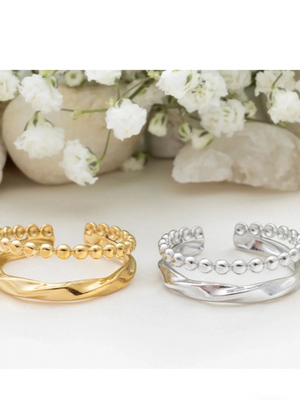 Rings 18K Gold PVD Stainless Steel Double Beaded Adjustable Ring
